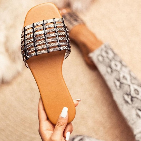 Shoes - Fiercely Chic - Beige Snake Weaved Sandals